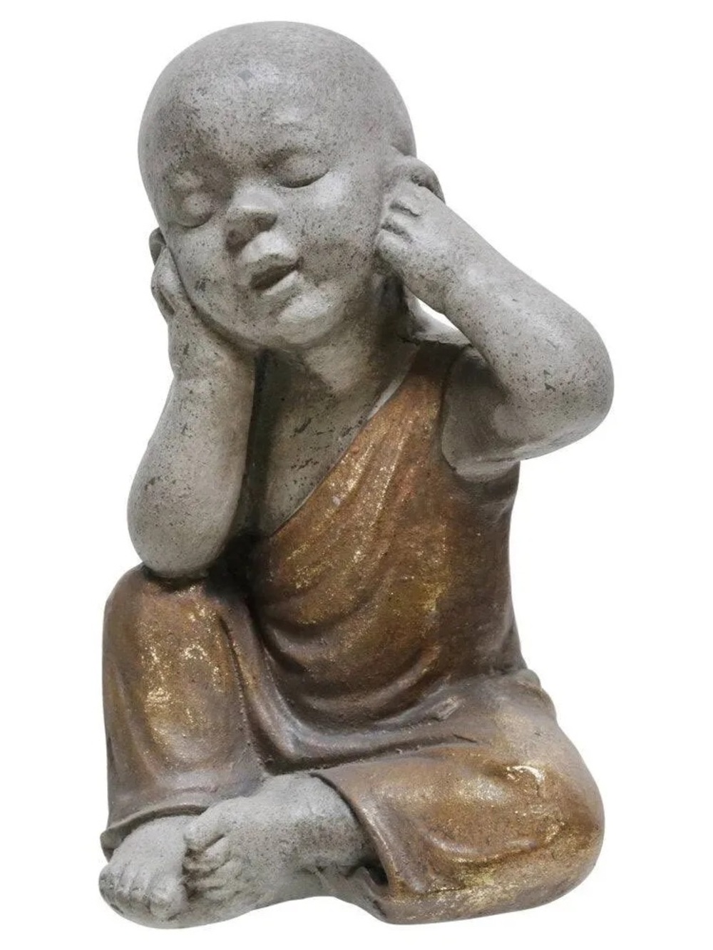 Meditating Monk Statue in Gray and Gold - Decorative Home Art